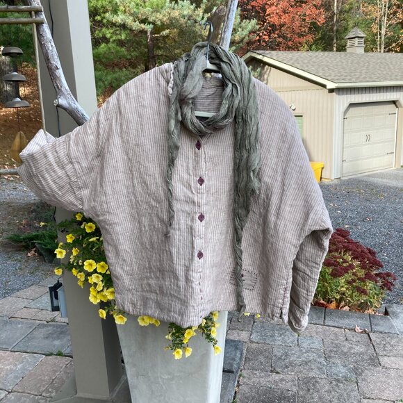 100% Linen Padded (quilted) Top, OS, light khaki color - Picture 1 of 15